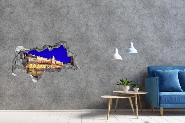 Decorazione da parete buco nel muro La piazza del mercato principale di Cracovia di notte
