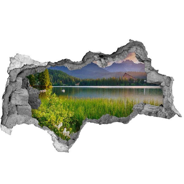 Sticker effetto rottura muro Paesaggio montano in riva al lago