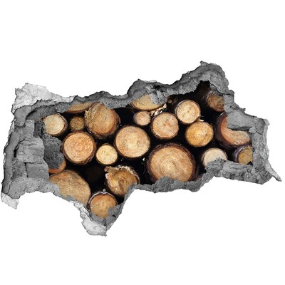 Adesivo con vista dietro il muro Legno in un buco nel muro