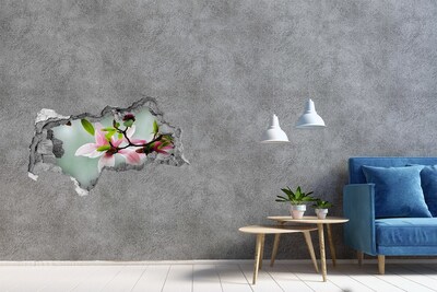 Sticker effetto rottura muro Fiori di magnolia in un muro danneggiato