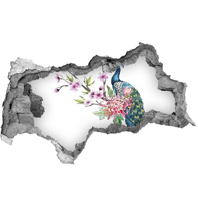 Adesivo con vista dietro il muro Pavone tra i fiori