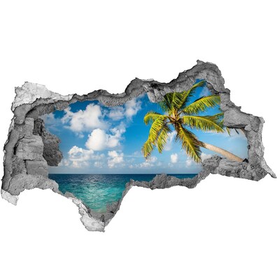 Sticker effetto rottura muro Spiaggia tropicale con una palma
