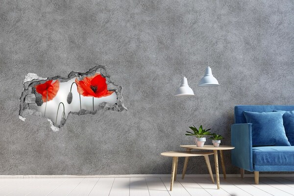 Adesivo con vista dietro il muro Fiori in un buco nel muro