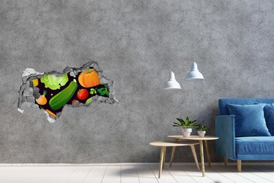 Sticker effetto rottura muro Frutta e verdura in un buco nel muro