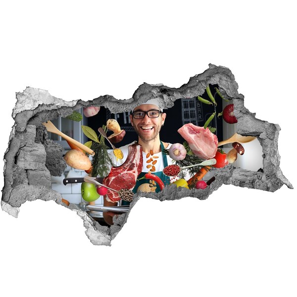 Sticker effetto rottura muro Follia in cucina