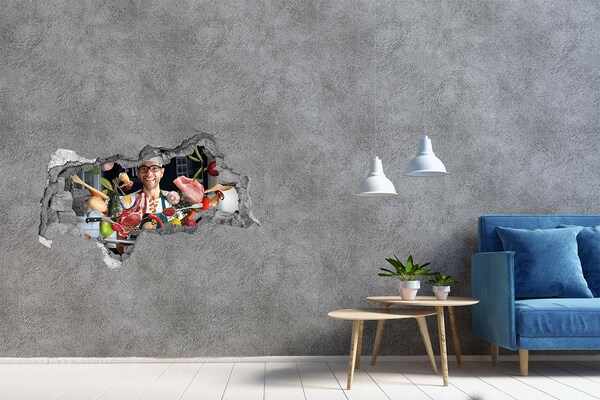 Sticker effetto rottura muro Follia in cucina