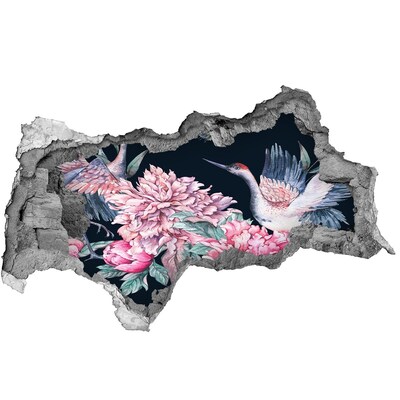 Adesivo con vista dietro il muro Scena floreale con uccello