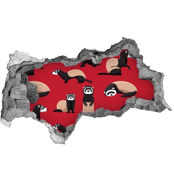 Sticker effetto rottura muro Furetti stravaganti in un buco nel muro