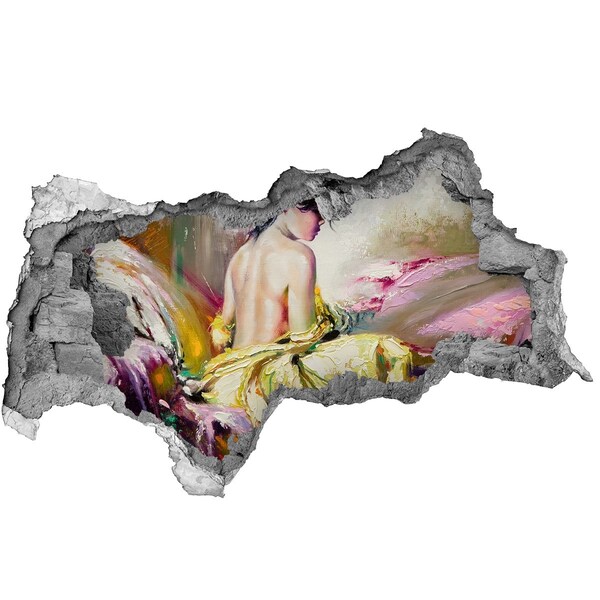 Adesivo con vista dietro il muro Donna in abito giallo