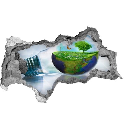 Adesivo con vista dietro il muro Pianeta verde attraverso un buco nel muro