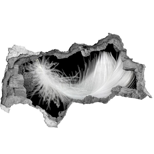 Adesivo con vista dietro il muro Una piuma in un buco nel muro