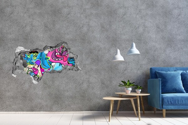 Decorazione da parete buco nel muro Un murale colorato con figure e graffiti
