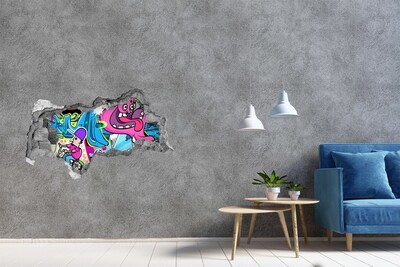 Decorazione da parete buco nel muro Un murale colorato con figure e graffiti