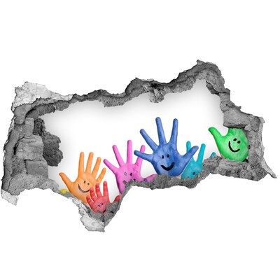 Decorazione da parete buco nel muro Mani gioiose sullo sfondo del cemento