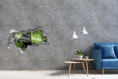 Adesivo con vista dietro il muro Avventura fuoristrada nella foresta