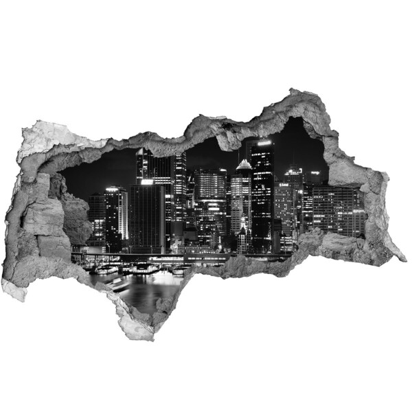 Adesivo con vista dietro il muro Città moderna di notte