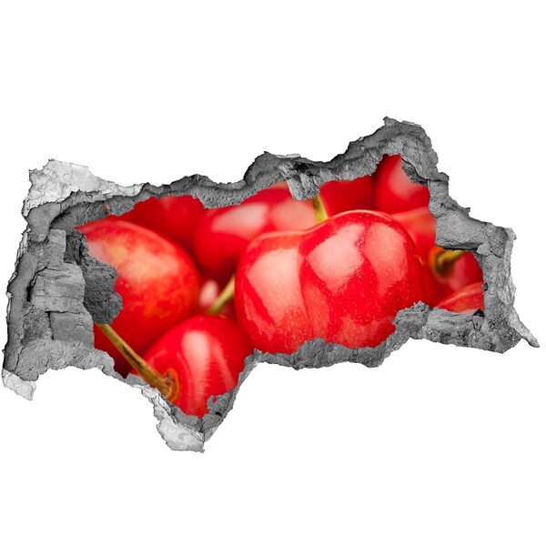 Adesivo con vista dietro il muro Ciliegie succose in un buco nel muro