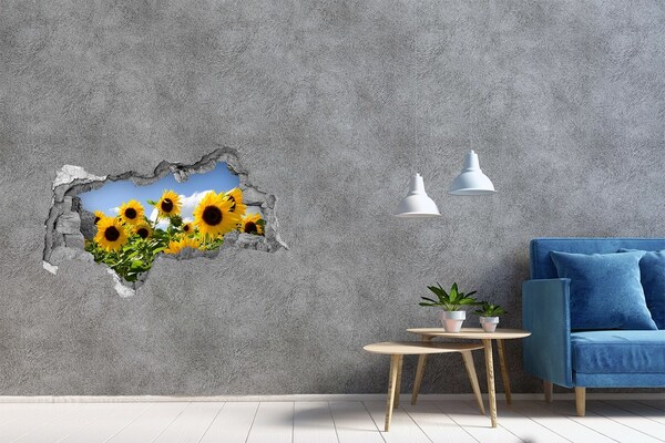 Adesivo con vista dietro il muro Girasoli alla luce del giorno