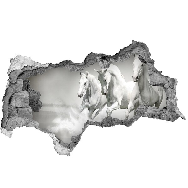 Adesivo con vista dietro il muro Cavalli bianchi al galoppo
