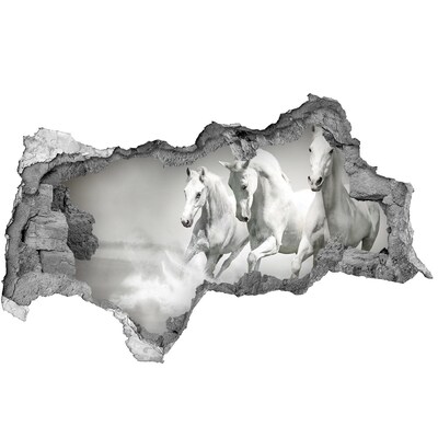 Adesivo con vista dietro il muro Cavalli bianchi al galoppo