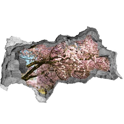 Adesivo con vista dietro il muro Ciliegi in fiore nel parco primaverile