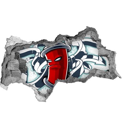 Adesivo con vista dietro il muro Tazza rossa con graffiti