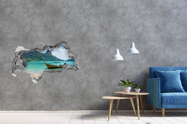 Adesivo con vista dietro il muro Spiaggia paradisiaca con una barca