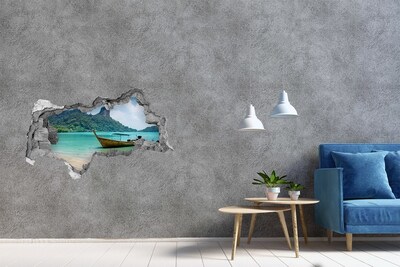 Adesivo con vista dietro il muro Spiaggia paradisiaca con una barca