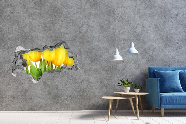 Sticker effetto rottura muro Fiori di tulipano in un buco nel muro