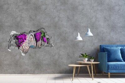 Sticker effetto rottura muro Viale fiorito nel muro di pietra