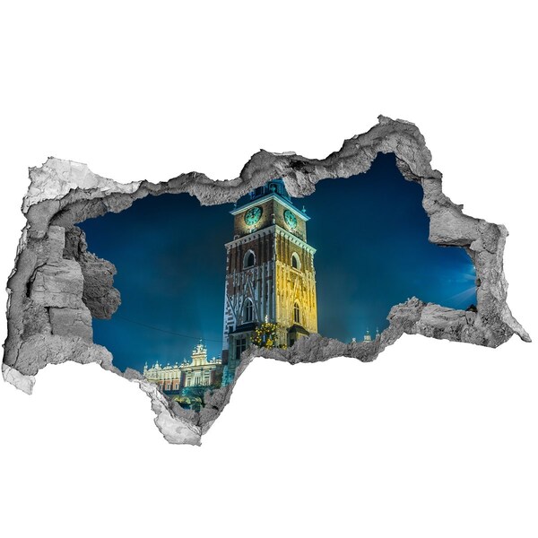 Adesivo con vista dietro il muro Torre dell'orologio di Cracovia