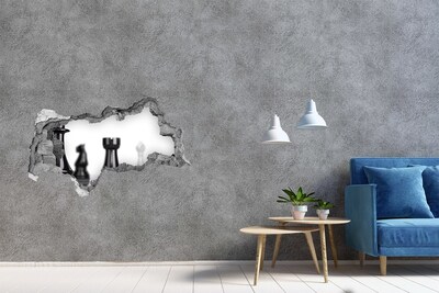 Sticker effetto rottura muro Giocare a scacchi attraverso un buco nel muro