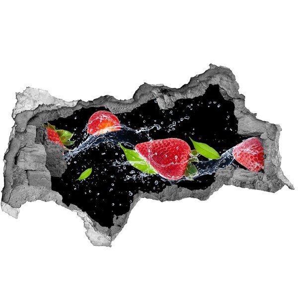Sticker effetto rottura muro Fragola in acqua