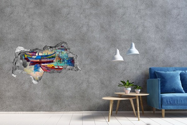 Sticker effetto rottura muro Pittoresche barche sull'acqua