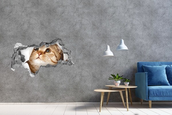 Sticker effetto rottura muro Gatto in un buco nel muro