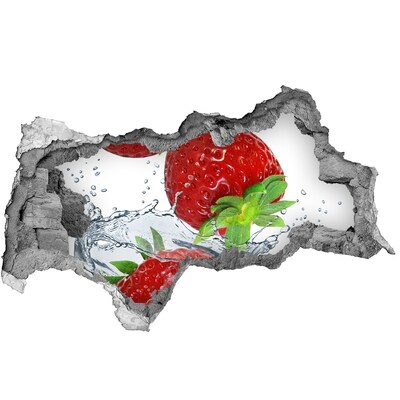 Adesivo con vista dietro il muro Fragole succose in un'esplosione d'acqua