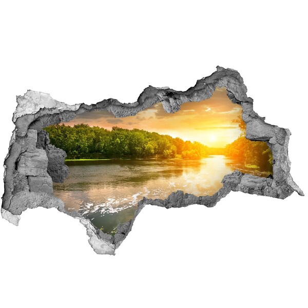 Sticker effetto rottura muro Tramonto sul fiume
