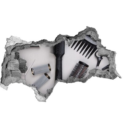 Adesivo con vista dietro il muro Accessori da parrucchiere in un buco nel muro