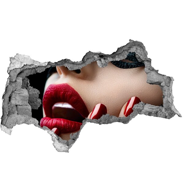 Sticker effetto rottura muro Donna sensuale con le labbra rosse