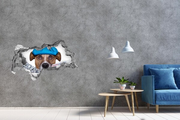 Decorazione da parete buco nel muro Cane malato con il cappello