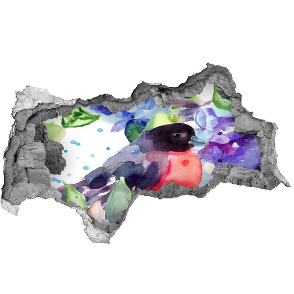 Adesivo con vista dietro il muro Un uccello in una composizione colorata