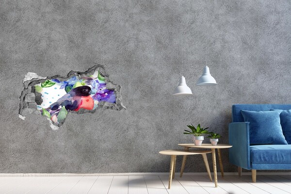 Adesivo con vista dietro il muro Un uccello in una composizione colorata