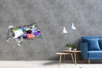 Adesivo con vista dietro il muro Un uccello in una composizione colorata