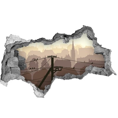 Adesivo con vista dietro il muro Vista della città attraverso un buco nel muro