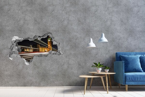 Adesivo con vista dietro il muro Monumenti londinesi di notte