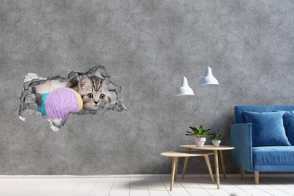 Decorazione da parete buco nel muro Il gattino dietro il muro