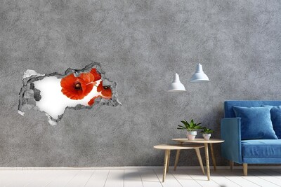 Sticker effetto rottura muro Fiori di papavero in un buco nel muro