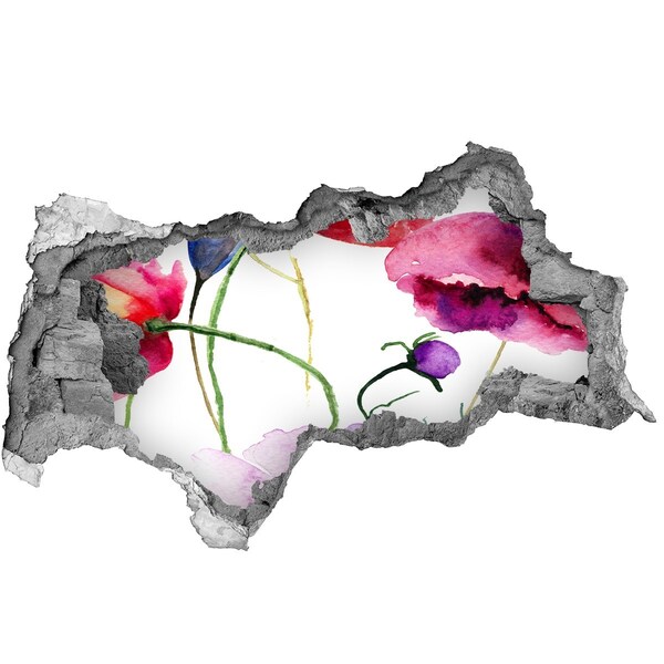 Sticker effetto rottura muro Paesaggio fiorito visto attraverso un buco nel muro