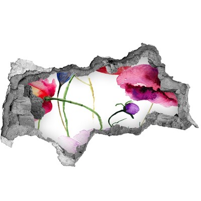 Sticker effetto rottura muro Paesaggio fiorito visto attraverso un buco nel muro