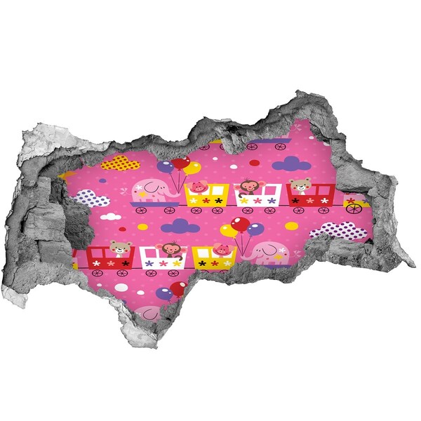 Adesivo con vista dietro il muro Treno colorato con palloncini